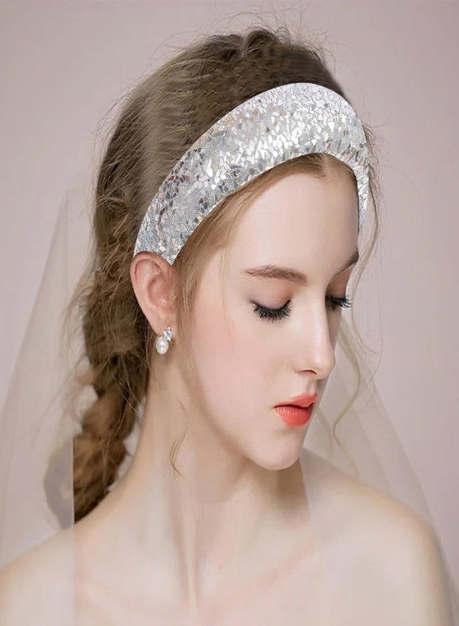 Cutewing Sequin Headbands for Women Girls,2PCS Sparkle Wide Padded Headband Gold Sliver,Fashion Glitter Hairbands Hair Hoops Comfortable for Daily Prom Party Head Accessories - Image 2